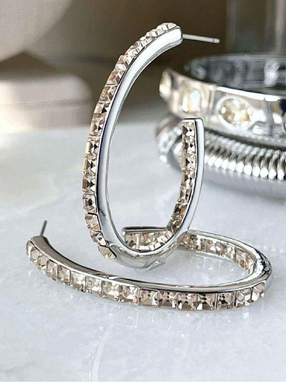 Park Lane “Bubbly” Champagne Crystal / Silver Hoop Earrings, Limited Edition